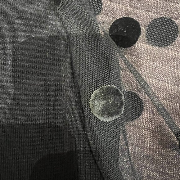 ZARA Combination Polka Dot Sheer Sleeve Knit Crop Black Ribbed Top | Size L - Picture 4 of 6